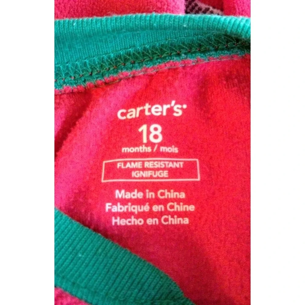 Carter's Size 18M Red Reindeer Fleece Christmas footed sleeper